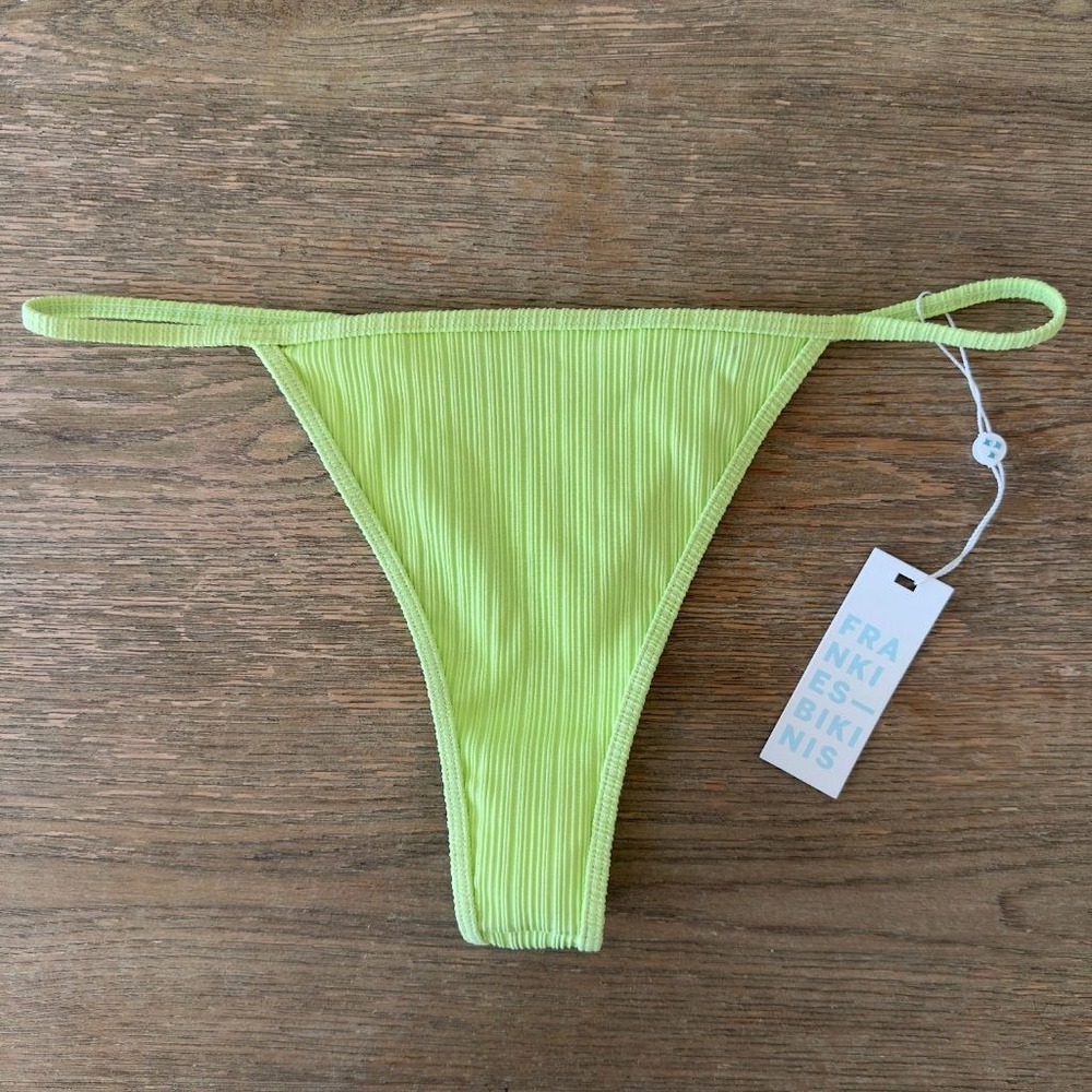 Frankies Bikinis Harmony Plisse Bottom Neon Kiwi Green Ribbed Bikini L NWT
